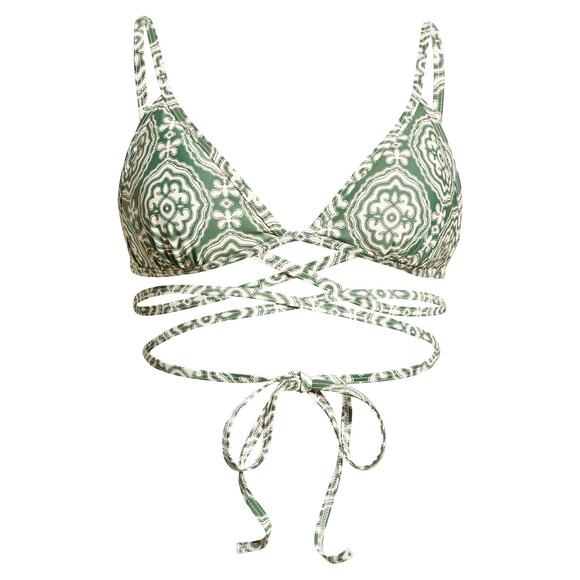 Lemlem Medallion Wrap Triangle Bikini Top - L - Deep Green - Picture 5 of 7